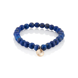 Blue Beaded X Disc Diamond Charm Bracelet